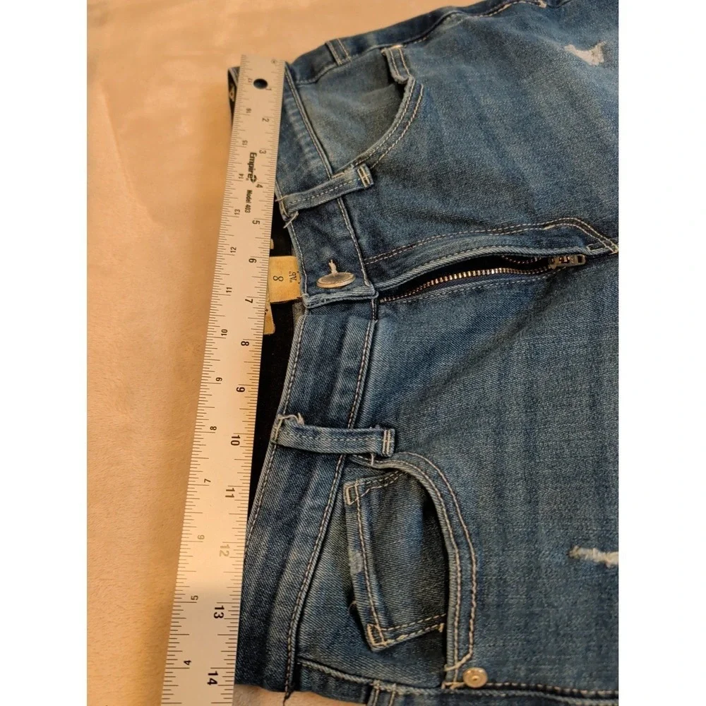 Democracy Ab Technology Jeans Womens 8 Blue Crop Fray Hem Distressed Stretch